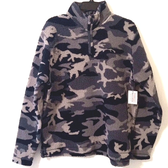WRANGLER BLACK GRAY CAMOUFLAGE QUARTER ZIP LONG SLEEVE PULLOVER SIZE MEDIUM NWT - Picture 1 of 5